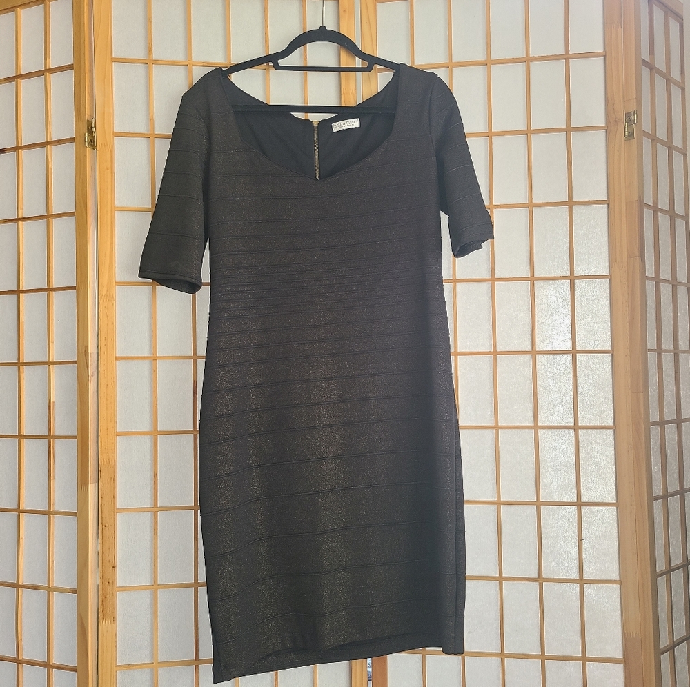 Bisou Bisou Black and Gold Dress